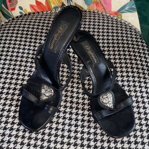 Brighton Black Heels with Silver Heart Accent
